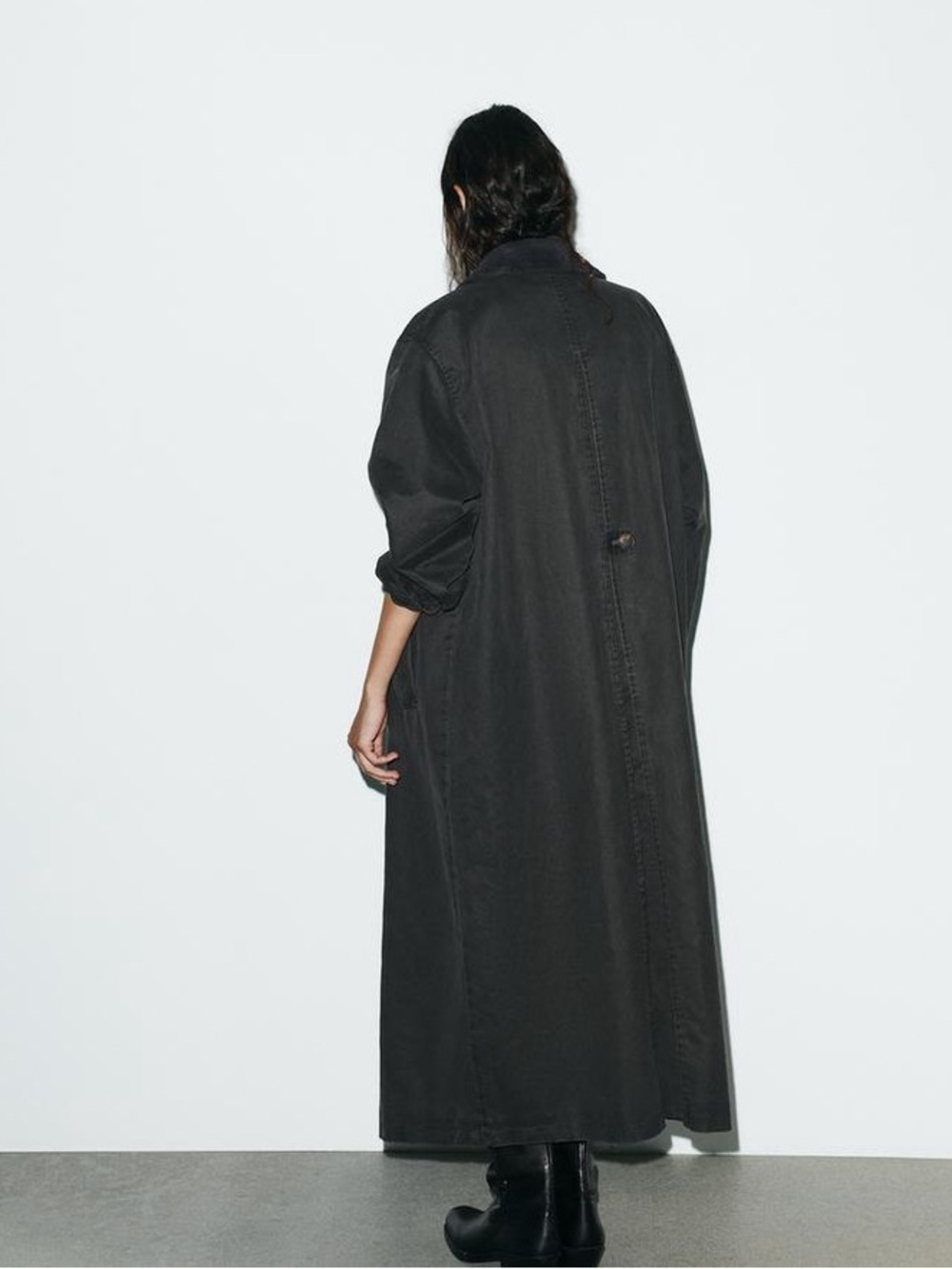 NWOT. Zara Anthracite Grey Waxed-Effect Long Trench Coat. Size M-L. - Picture 8 of 16